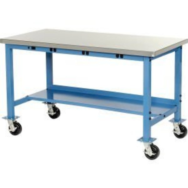 Global Equipment 72x30 Mobile Production Workbench Power Apron Stainless Steel Square Edge BL 253985BBL